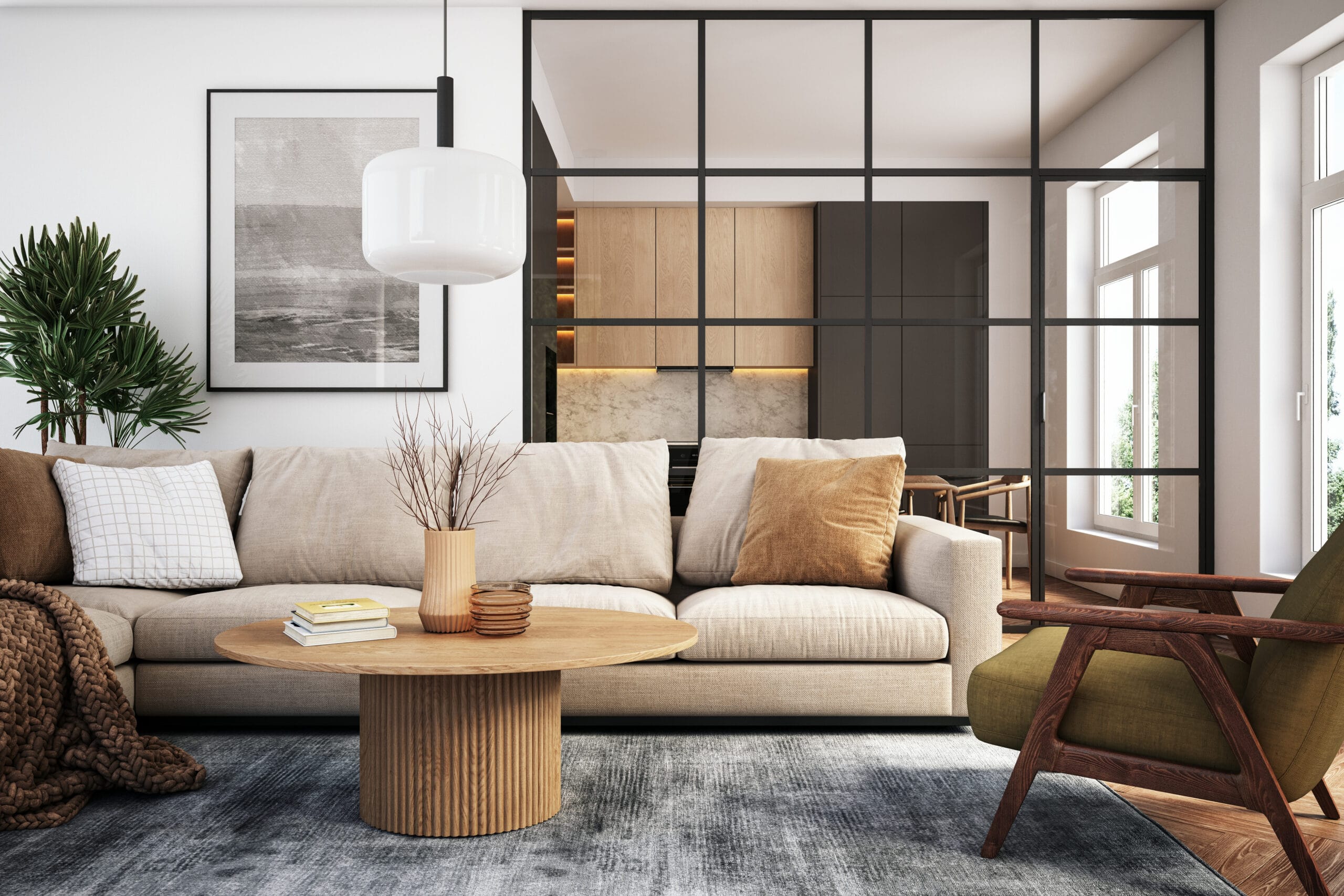 Modern living room interior – 3d render - Réalisation Architecte d'intérieur PACA